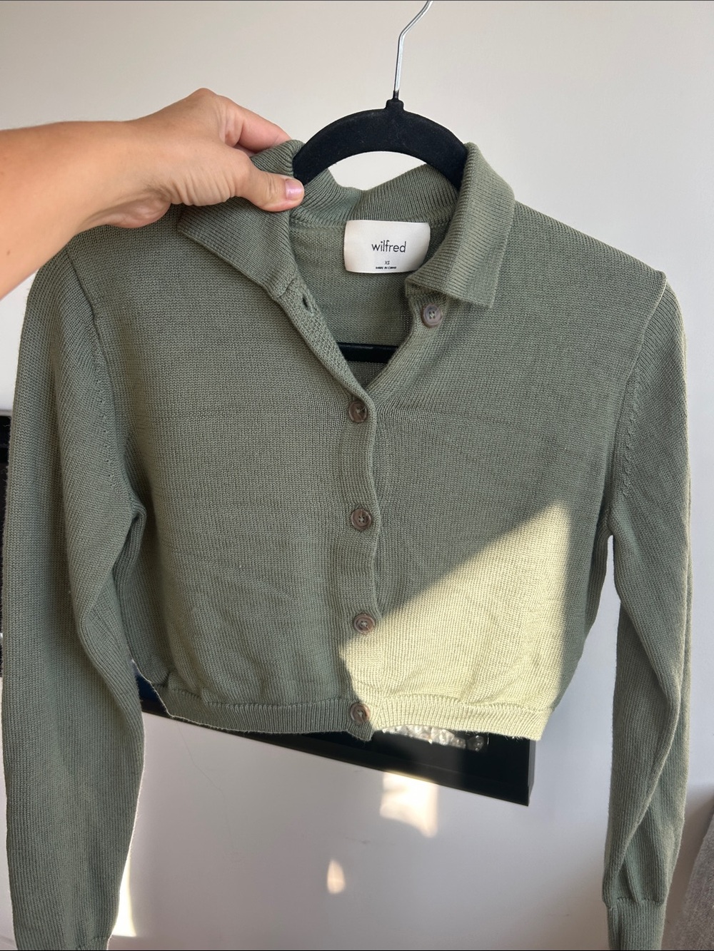 Wilfred Olive Cropped Collared Knit Cardigan